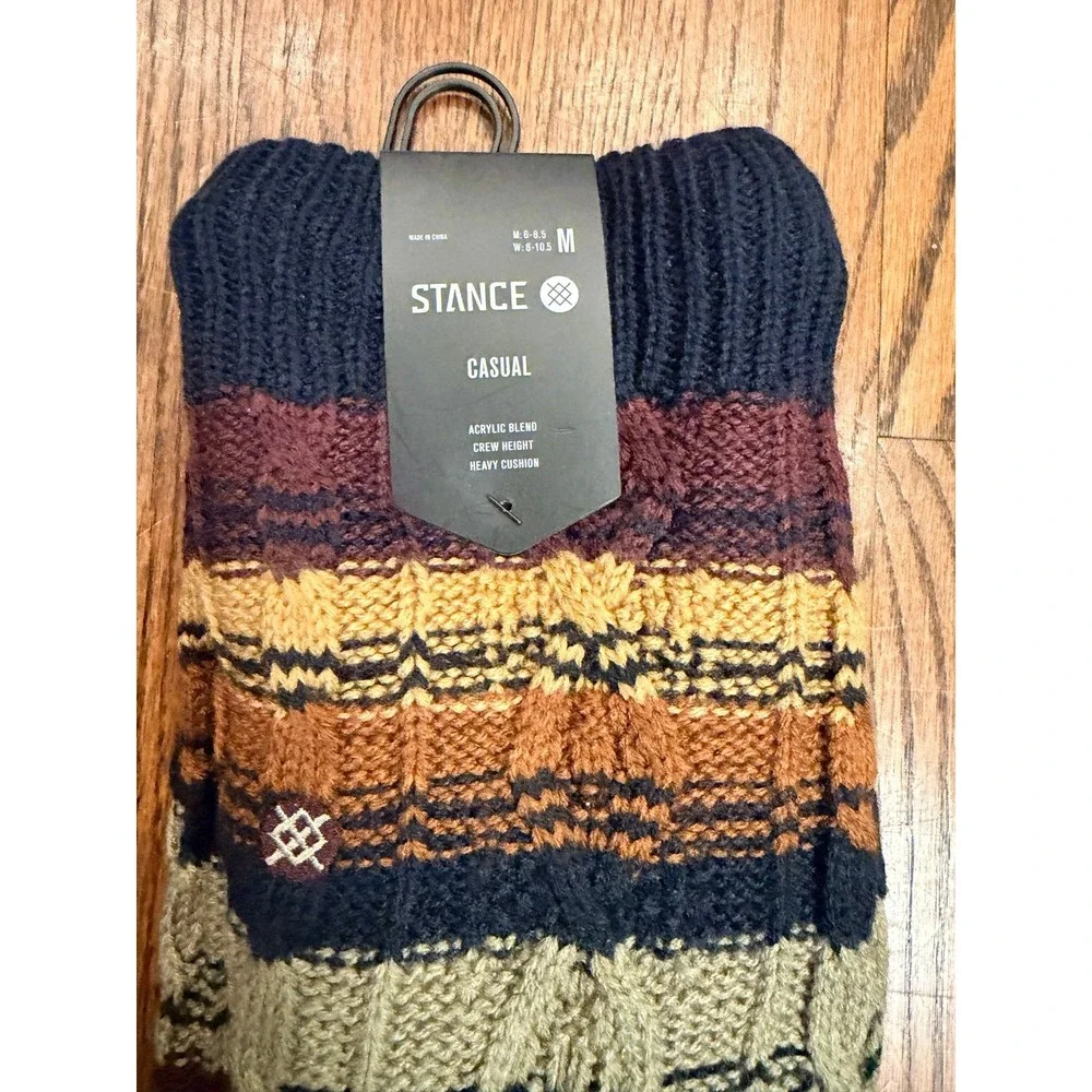 Stance‎ Toasted Slipper Socks Cable Knit Heavy Cushion Medium Burgundy Navy
